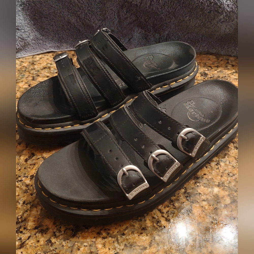 Dr. Martens Black Sandals with Silver Buckles